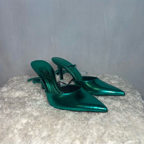 Zara Metallic Lace up High Heels - Picture 4 of 10